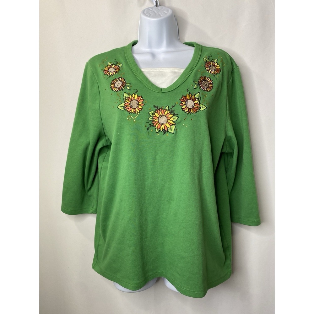 Margaux & Lexi Womens Sunflower Shirt Size XXL Late Summer Early Fall Embroidery